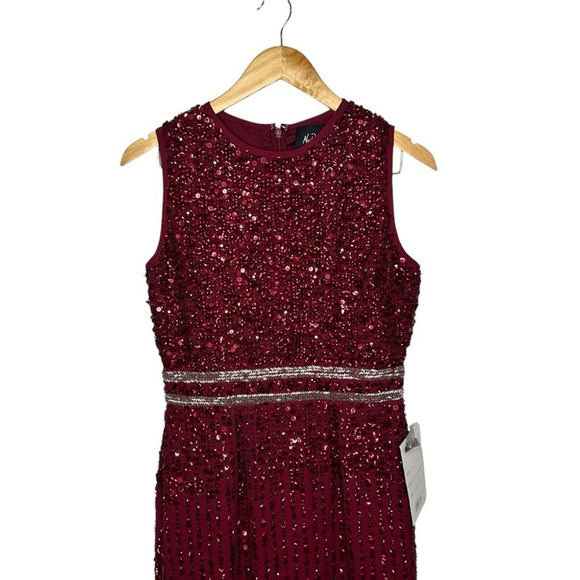 Mac Duggal 10509 Burgundy Sleeveless High Neck Beaded Midi Sheath Dress MOTB 6 - Picture 8 of 13